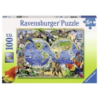 Ravensburger puzzle (slagalice) - Mapa sveta sa zivotinjama