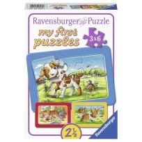 Ravensburger puzzle (slagalice) - Moje prve puzzle, 3 u 1, Pas, zec, macka