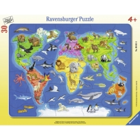 Ravensburger puzzle (slagalice)- Mapa sveta sa zivotinjama